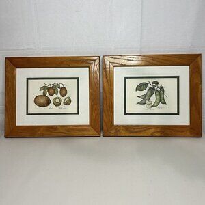 MARTY FYNE Titled "Kiwi" and "Lima Beans" Framed Farmhouse Cottage Art Signed